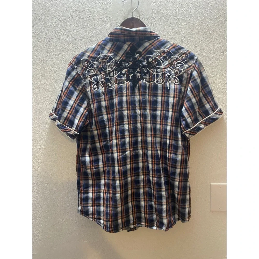 POP ICON CLOTHING Men Plaid Short Sleeve Shirt Western Pearl Snap Size M